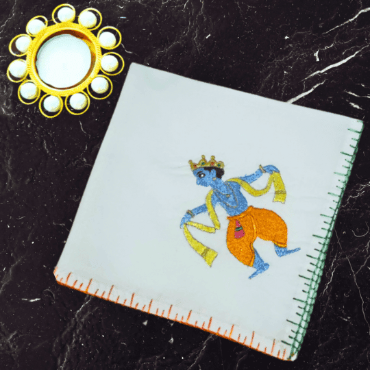 Chamba Rumal - Krishna Hand Embroidred Handkerchief