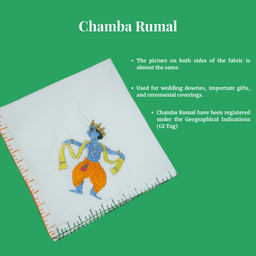 Chamba Rumal - Krishna Hand Embroidred Handkerchief