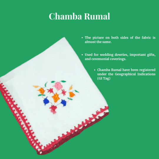 Chamba Rumal - Flower Hand Embroidered Handkerchief - 2